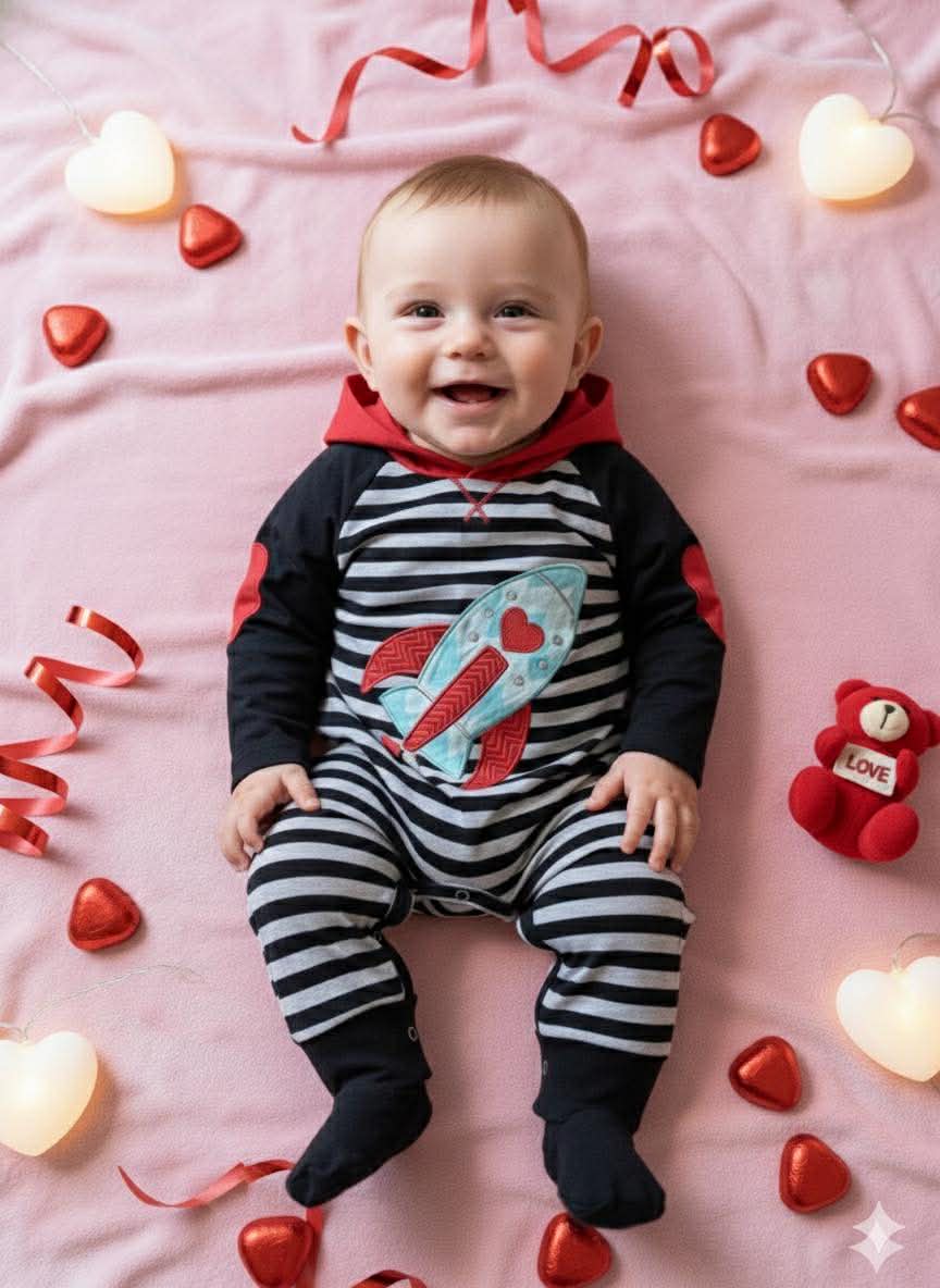 Boy's Valentine's Day Rocket Love One Piece Outfit