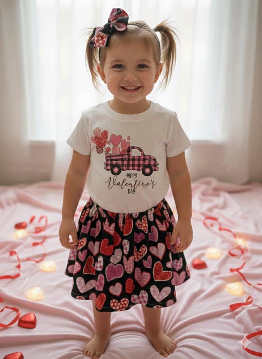 Handmade Toddler Girl Valentine Outfits – Black with Hearts Skirt Collection