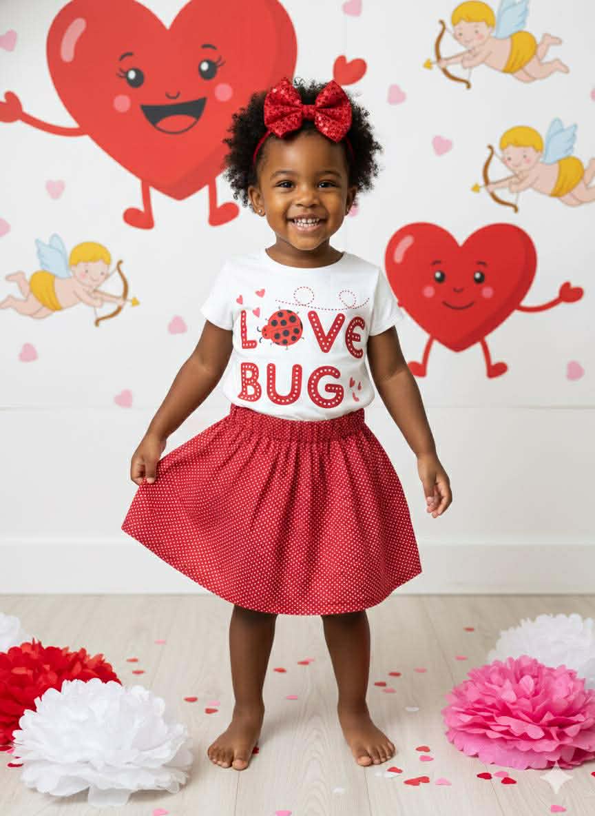 Handmade Toddler Girl Valentine Outfits – Red Hearts Skirt Collection
