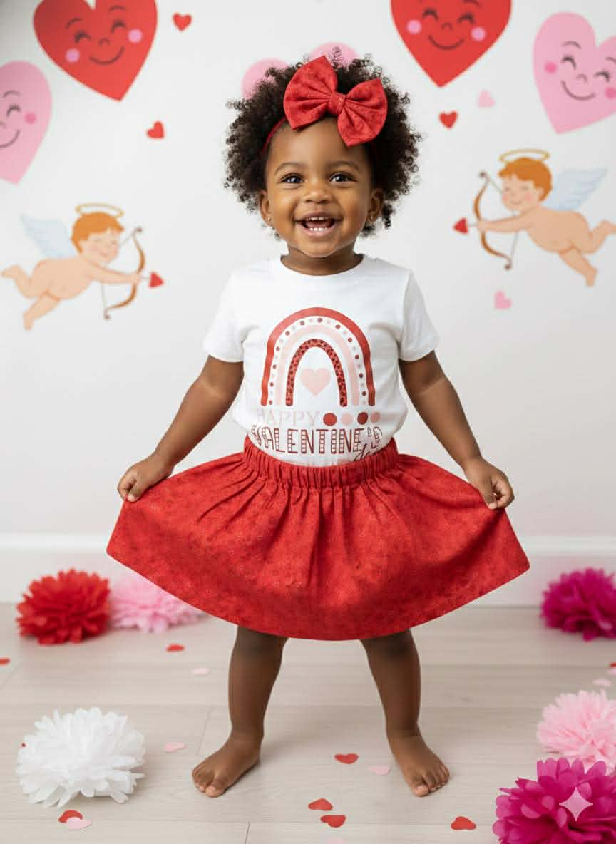 Handmade Toddler Girl Valentine Outfits – Red Floral Skirt Collection