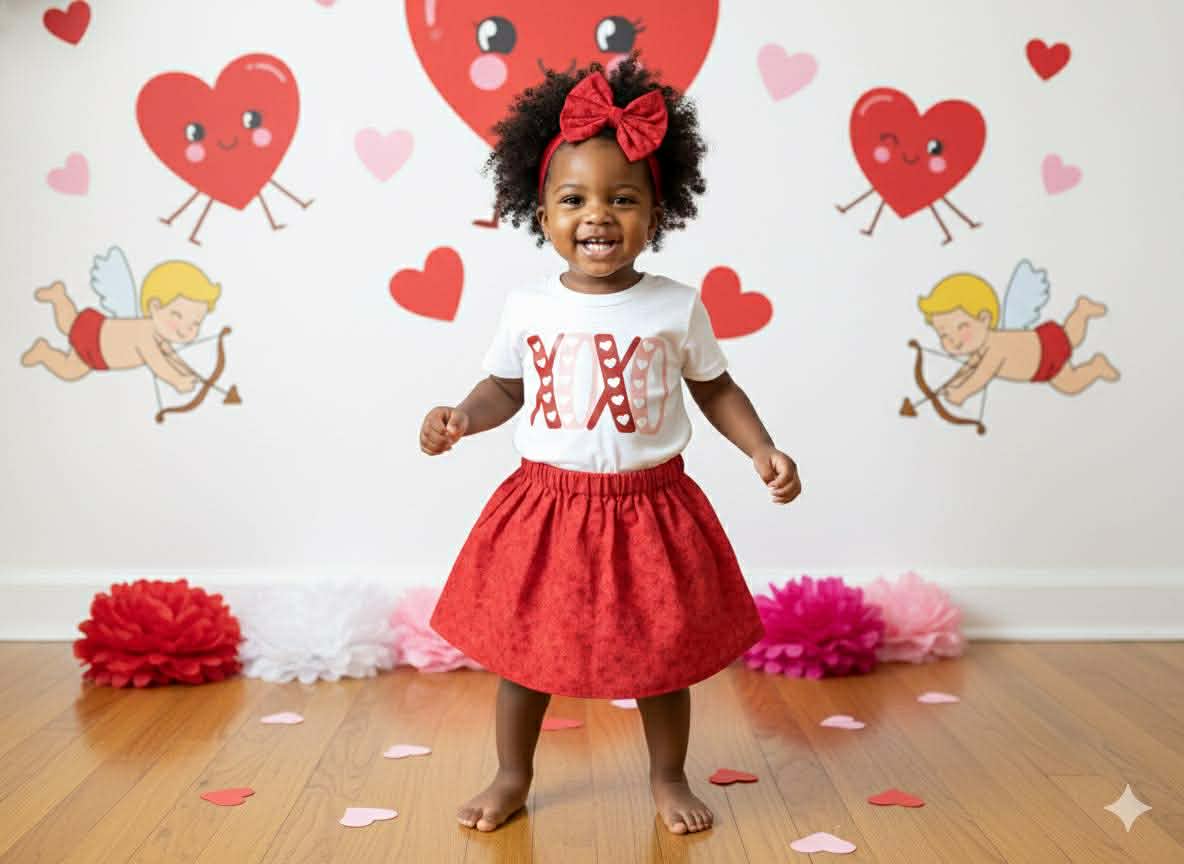 Handmade Toddler Girl Valentine Outfits – Red Floral Skirt Collection