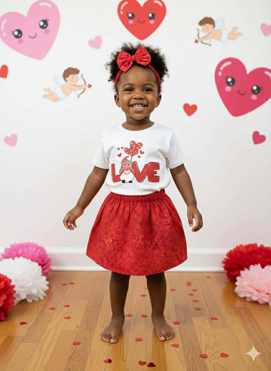 Handmade Toddler Girl Valentine Outfits – Red Floral Skirt Collection